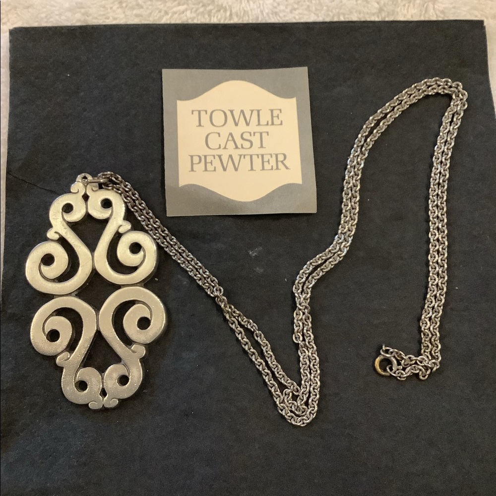 Vintage Towle Cast Pewter Pendant with Necklace.  Marked Towle pewter 86…